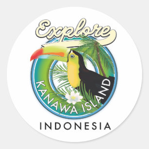 Pegatina Redonda explorar isla kanawa indonesia impresión fotográfi