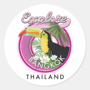 Pegatina Redonda explorar logotipo de viaje a Bangkok Indonesia