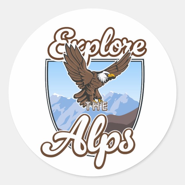 Pegatina Redonda Explorar los Alpes (Anverso)