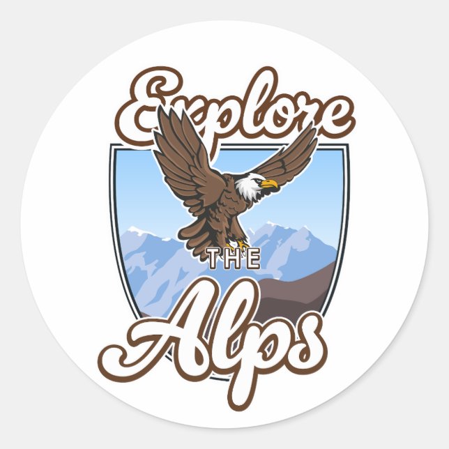 Pegatina Redonda Explorar los Alpes (Anverso)