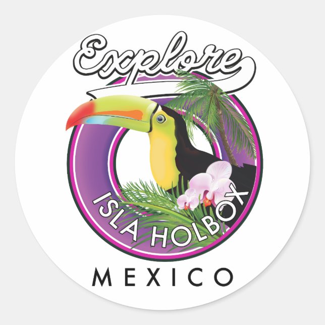 Pegatina Redonda explorar playa Isla Holbox México viaje parche Pos (Anverso)
