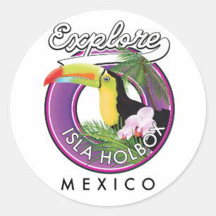 Pegatina Redonda explorar playa Isla Holbox México viaje parche Pos