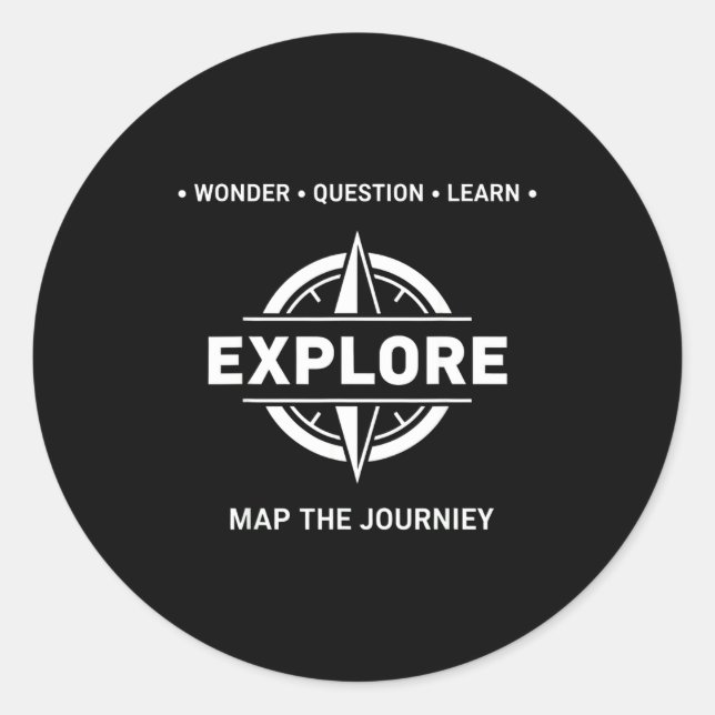 Pegatina Redonda Explore Wonder Question Learn Map The Journey  (Anverso)