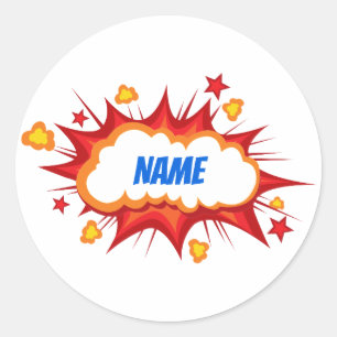 Pegatina Redonda Explosión cómica personalizada en personalizable