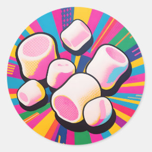 Pegatina Redonda Explosión de malvaviscos Pop Art