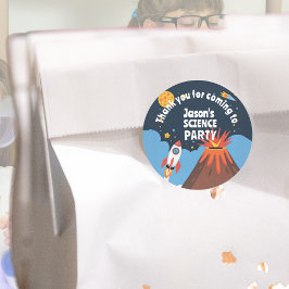 Pegatina Redonda Explosión de niños fiestas de ciencias de cohetes