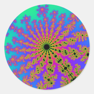 Pegatina Redonda Explosión verde azulada y rosa