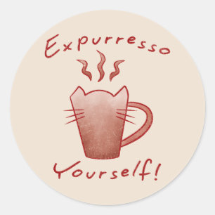 Pegatina Redonda Exprésate Gatos Y Café