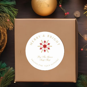 Pegatina Redonda Exquisite Christmas Red & Gold Snowflake Thanks 