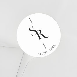 Pegatina Redonda Exquisite Minimalist Black & White Initials