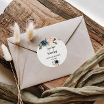 Pegatina Redonda Exquisito Boda Fall Floral Sip Hooray<br><div class="desc">Este exquisito pegatina redondo de sorbo floral y boda es perfecto para un boda tropical. El diseño se caracteriza por el color rosa a mano,  el azul oscuro y las flores caprichosas de la marina,  una elegancia inspiradora,  clase y belleza natural.</div>