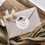 Pegatina Redonda Exquisito Fall Floral Love & Gracias Boda<br><div class="desc">Este exquisito pegatina redondo floral de otoño y gracias boda es perfecto para un boda tropical. El diseño se caracteriza por el color rosa a mano,  el azul oscuro y las flores caprichosas de la marina,  una elegancia inspiradora,  clase y belleza natural.</div>