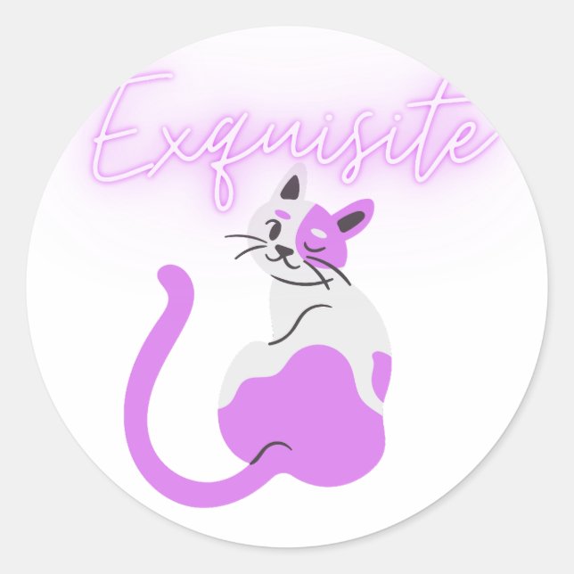 Pegatina Redonda Exquisito gato rosa neón (Anverso)