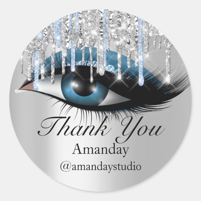 Pegatina Redonda Extensión de pestañas de menta Artista Plata Azul (Anverso)