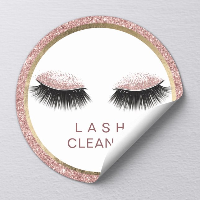 Pegatina Redonda Extensiones Eyelash Limpieza Rosa Purpurina dorado (Subido por el creador)