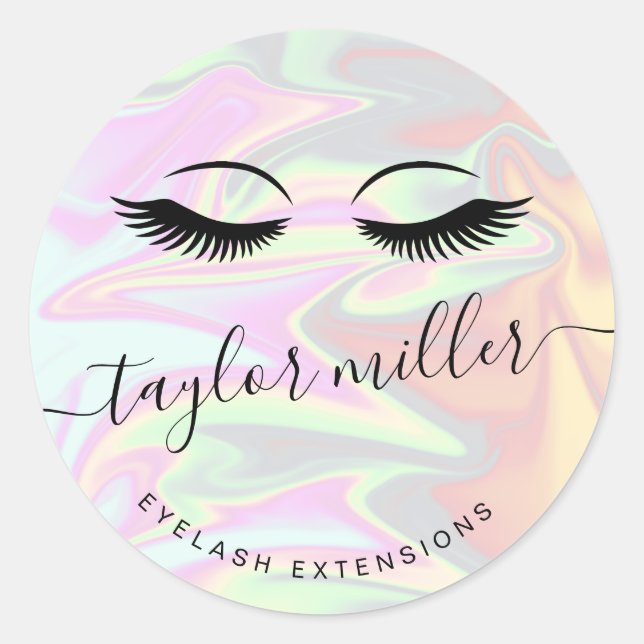 Pegatina Redonda Extensiones holográficas elegantes y modernas (Anverso)