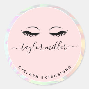 Pegatina Redonda Extensiones holográficas elegantes y modernas