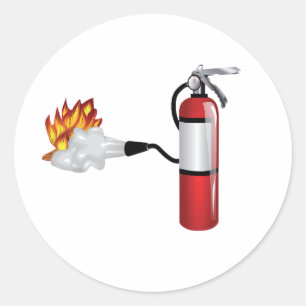 Pegatina Redonda Extinguidor de incendios expulsando a Pegatinas de