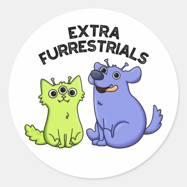 Pegatina Redonda Extra Furrestrials Funny Alien Furry Mascota Pun (Anverso)