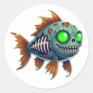 Pegatina Redonda Extraño pez zombi del abismo