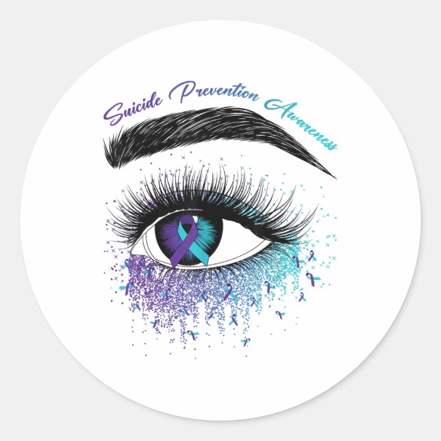 Pegatina Redonda Eye&amp; Verde azulada Prevención del suicidio de  (Anverso)