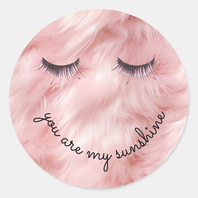 Pegatina Redonda Eyelashes Rosa Faux Fur (Anverso)