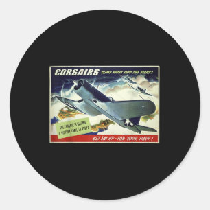 Pegatina Redonda F4u Corsair Poster de la Propaganda de Guerra de A