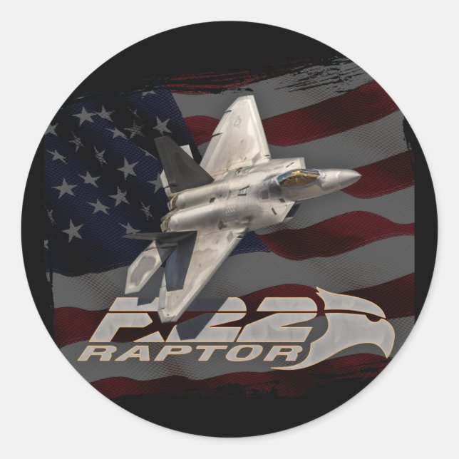 Pegatina Redonda F-22 Raptor Bandera Americana (Anverso)