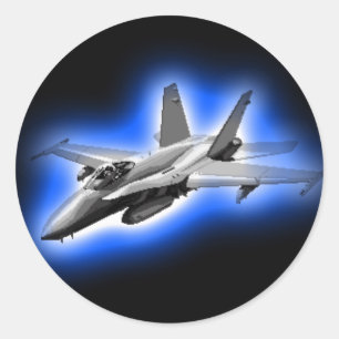 Pegatina Redonda F/A-18 Lugar de caza de avispones con luz azul