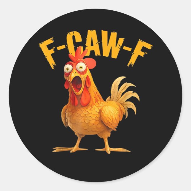 Pegatina Redonda F-Caw-F Chicken Classic Retro Style (Anverso)