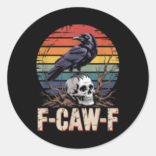 Pegatina Redonda F-caw-f Crow Raven Skull Gothage Floral