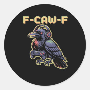 Pegatina Redonda F-Caw-F Cuervo Jugador Con Auriculares - Arte de S