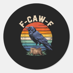 Pegatina Redonda F-Caw-F Cuervo Luna Gótico Halloween Cuervo Pájaro