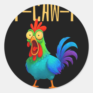 Pegatina Redonda F-caw-f divertido chiste de pollo Rooster Meme _7