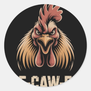 Pegatina Redonda F-caw-f Grito de cabeza de pollo feroz Humor de gr