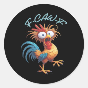 Pegatina Redonda F Caw F Humor de Pollo Estilo Retro