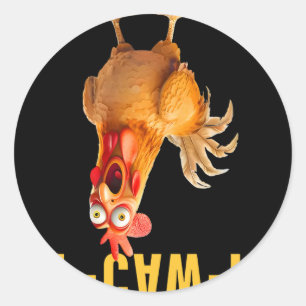 Pegatina Redonda F-caw-f Humor Divertido de Pollo Gallo Meme Frase
