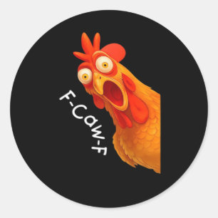 Pegatina Redonda F-Caw-F Pollo Esencial Clásico Retro