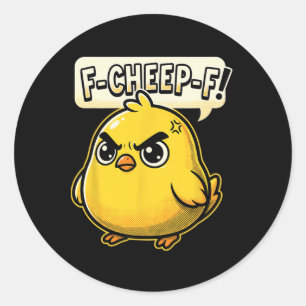 Pegatina Redonda F-cheep-f Gallina Enojada Cómic Pop Art