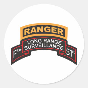 Pegatina Redonda F Co 51ª Infantería LRS Scroll, Ranger Tab