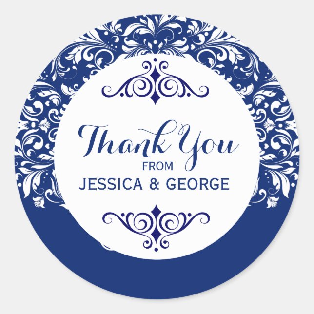 Pegatina Redonda F;fondo azul de encaje blanco oral (Anverso)