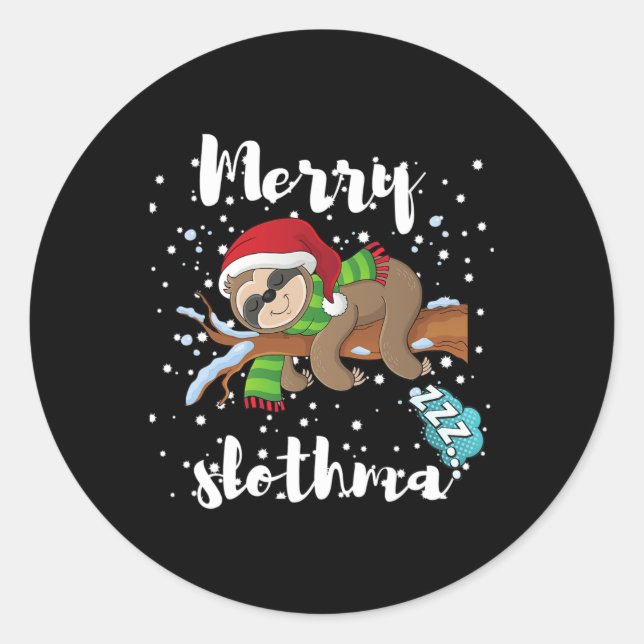 Pegatina Redonda Fa de los Navidades de Feliz Navidad Lazy Sloth Lo (Anverso)