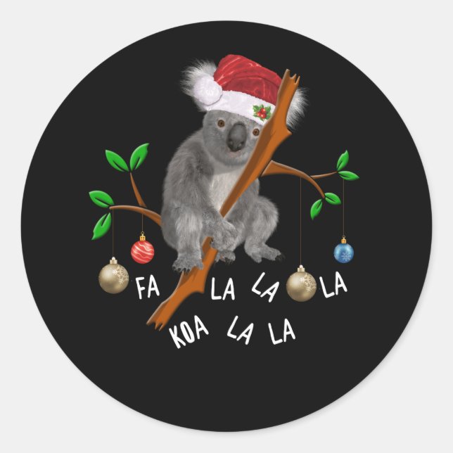 Pegatina Redonda Fa la Koala Cute Oso Koala en Navidades (Anverso)