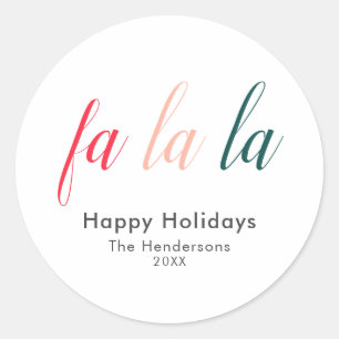 Pegatina Redonda Fa La La Happy Holidays Modern