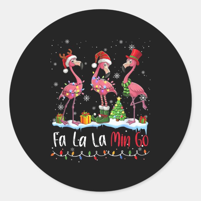 Pegatina Redonda Fa La La La Mingo Flamingo Christmas Lover  (Anverso)