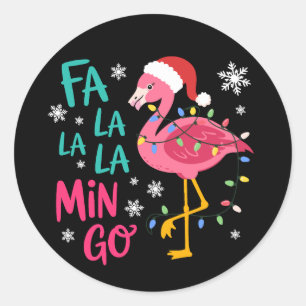 Pegatina Redonda Fa La La La Mingo Navidad Flamingo Rosa Amante