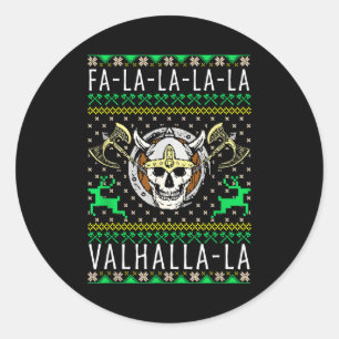 Pegatina Redonda Fa-la-la-la Valhalla-la Dios Vikingo Navidad Fea