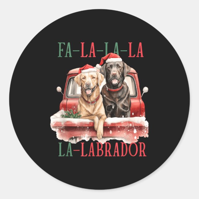 Pegatina Redonda Fa La La Labrador Funny Christmas  (Anverso)