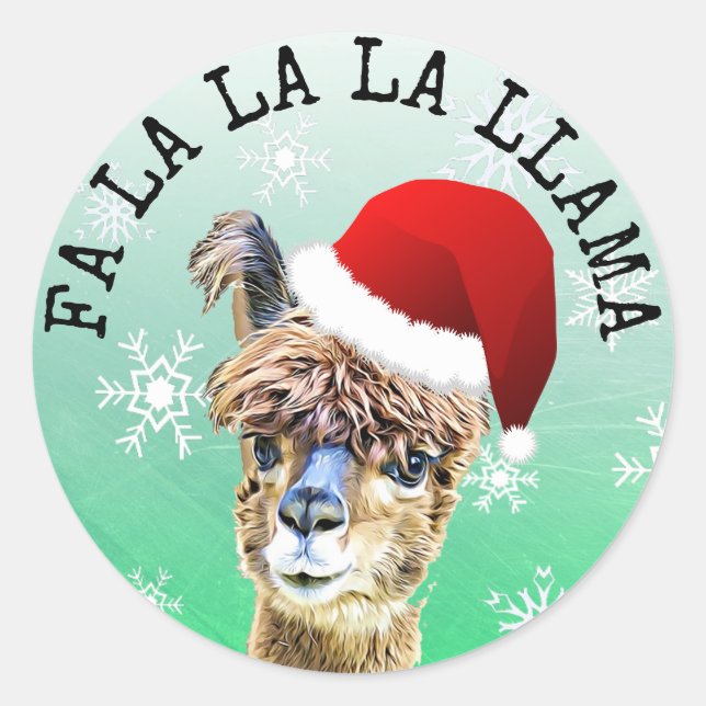 Pegatina Redonda Fa La La Llama Graciosa Alpaca Navidad (Anverso)