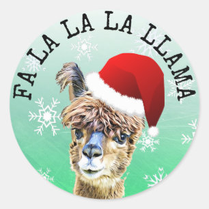 Pegatina Redonda Fa La La Llama Graciosa Alpaca Navidad